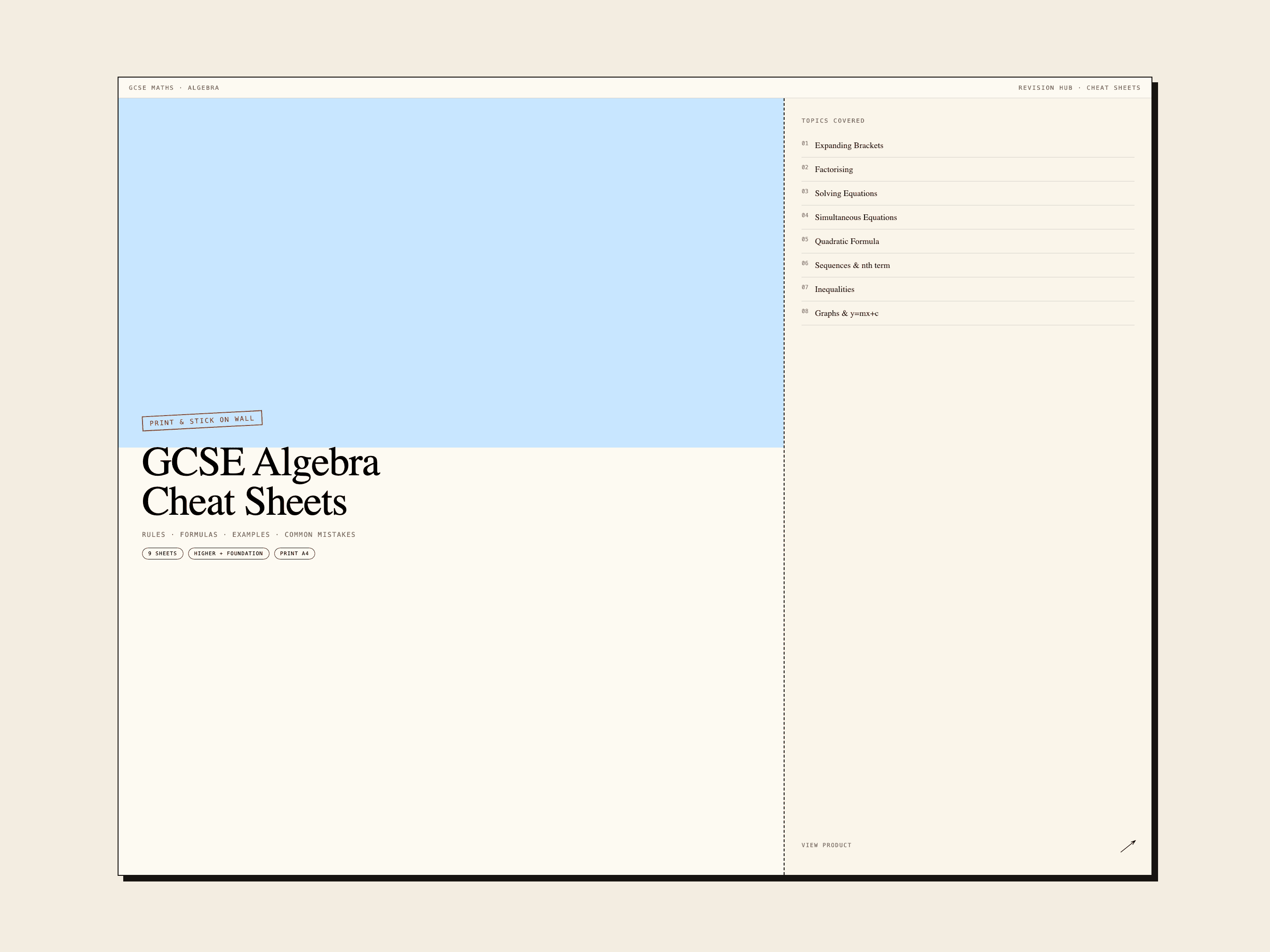 GCSE Algebra Cheat Sheets